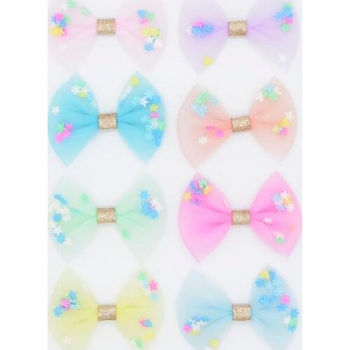 8Pcs Boutique Filling Clay Bowknot Appliques Mesh & Chiffon Patches for DIY Headwear Bow Tie Hair Clips Decor Accessories H03