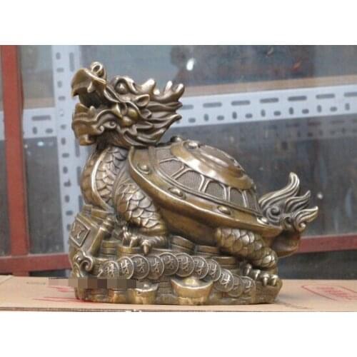 Free shipping S2202 Chinese Bronze hand-carved Bi Coin wealth character "fortune" Dragon Turtle