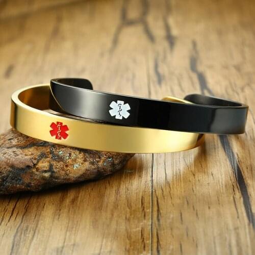 Cuff Bracelet for Men Stainless Steel Medical Symbol Man Bangle Personalized Engraved Unisex Jewelry