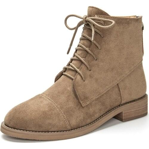 Brand Designer British Style Ankle Boots for Women Suede Leather Flat Platform Shoes Ladies Fashion Autumn Winter Short Boot