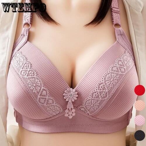 Push Up Bra Women Plus Size Bras Underwear Seamless Lace Wireless Soft Large Brassiere 100D Red Sexy Gathered Bralette Female