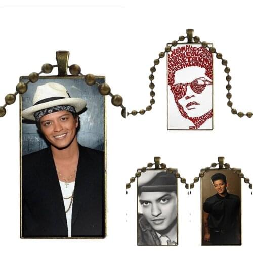 For Girls Handmade Gift Glass Cabochon Pendant Necklace Rectangle Fashion Necklace Bruno Mars