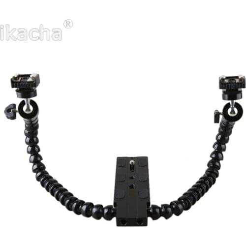 Flexible Dual Arm Camera Flash Bracket Holder Two Hot Shoe Mounts with Ball Head for Speedlite DSLR Macro Shooting