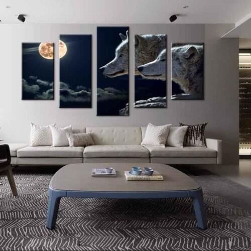 High Quality Animal Red Eyes Wolf Canvas Print Painting Modern Wolves Black Wall Art Picture for Living Room Decoration