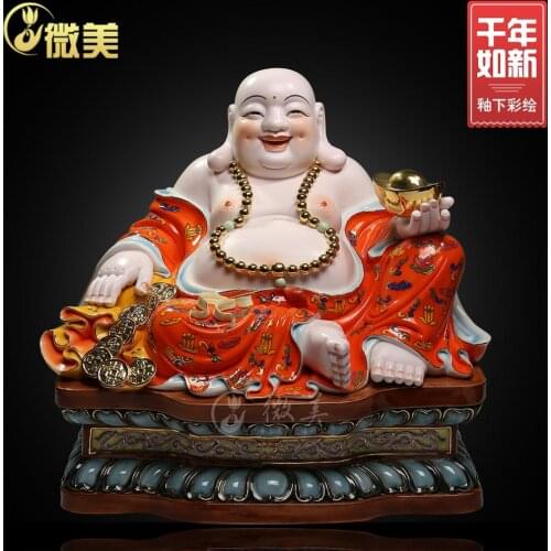 Dehua ceramics 16 inch diamond Maitreya Buddha statue under glaze gold like Maitreya Bodhisattva