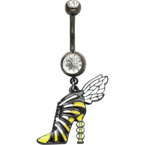 JHJT MUSI 14G Navel Belly Button Rings 316L Stainless Stee Dangle High Heels Belly Piercing Nombril Rings Body Jewelry