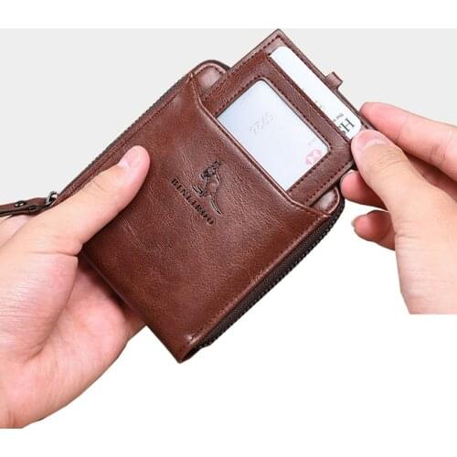 Man Leather Wallet Men Coin Purse Small Mini Credit Card Holder Male Classic Fashion Pocket Zipper Wallet RFID Blocking