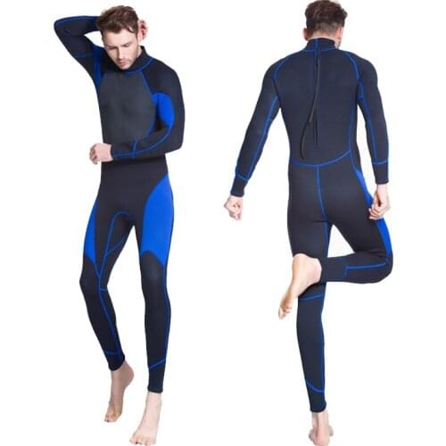 Mens 3mm thick, wear-resistant thermal insulation, black and blue diving suit, sun protection snorkeling suit surf wet suit