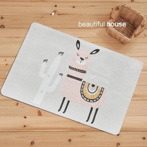 Bathroom Carpet Doorway Floor Antiskid Absorbent Cute Alpaca Printing Bath Mat Kitchen Carpet Rugs Doormat tapete banheiro