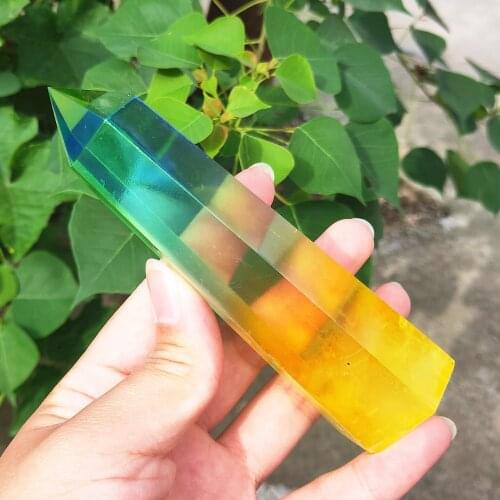 11-13 cm quartz tower Natural Aura crystal wand point Titanium coating gemstone points healing