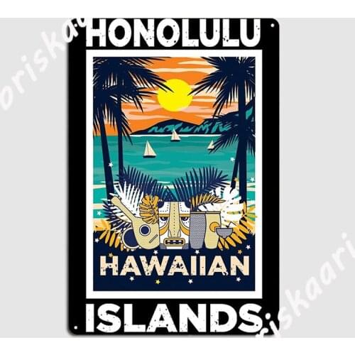 Summer Hawaii Honolulu Beach Metal Plaque Poster Funny Cinema Wall Mural Mural Painting Tin sign Poster