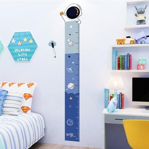 Cartoon Astronaut Wall Sticker Childrens Height Chart Baby Boy Bedroom Decoration Chart Ruler Decor Mural Poster Art Decal