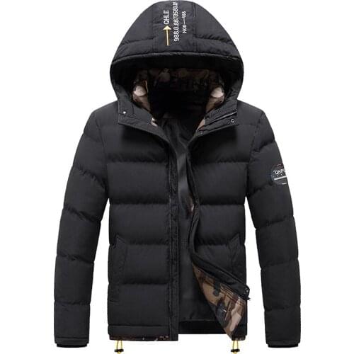 New Warm Thick Men Parka Jackets Winter Casual Mens Outwear Coats Solid Hooded Collar Male Windbreak Cotton Padded Down Jacket