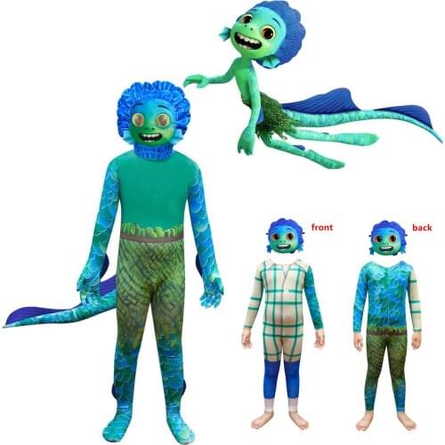 2021New Pixar Luca Sea Monster Cartoon Cosplay Anime Fish Monster Suit Childrens Fancy Costume Christma Halloween Jumpsuit