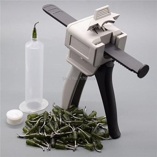 30ml Glue Gun UV Adhesive Manual Caulking Gun with 30cc Glue Dispenser Syringe Barrel 14G Bent Tapered Dispensing Needle Tips