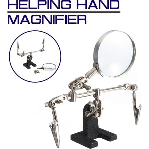 Helping Third Hand Tool Soldering Stand With 4X Welding Magnifying Glass led 360 Degree Rotating Adjustable 2 Alligator Clips