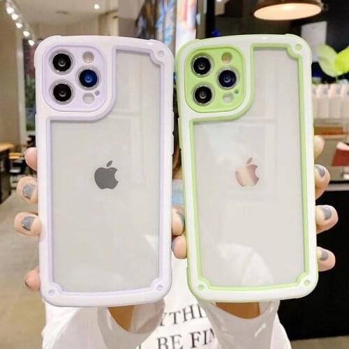 Candy Color Transparent Phone Case For iPhone 12 11 Pro Max XR X XS Max 7 8 Plus Soft Silicone Bumper Shockproof Back Cover