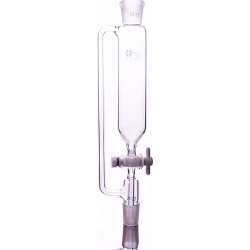 Separatory funnel constant pressure cylindrical shape,standard ground mouth.Capacity 100ml,Joint 24/29+24/29,PTFE switch valve