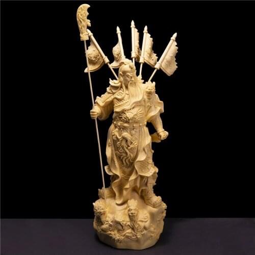 Tallado de madera de ciprés, nueve dragones, cinco banderas, Guan Yu, dios de la riqueza, oficina, decoración de la suerte, 12 p
