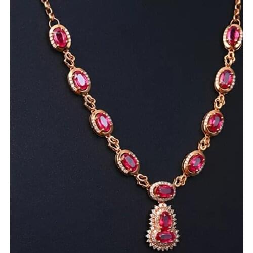 QTT Luxury 18K Rose Gold Color Ruby Pendant Necklace for Women Pave Set Topaz Necklace Evening Party Jewelry Silver Necklace