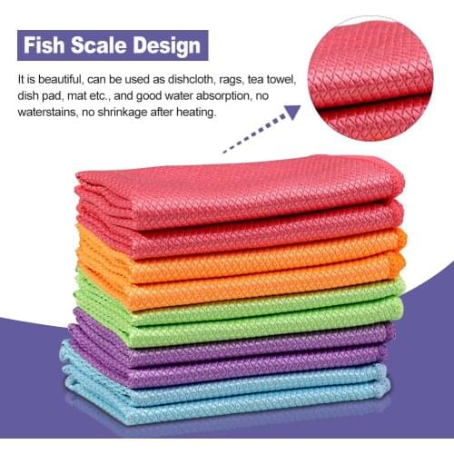 Glass Cleaning Cloth Dishcloth Lint Free For Windows Cars Kitchen Mirrors Traceless Reusable Fish Scale Rag Polishing Microfiber