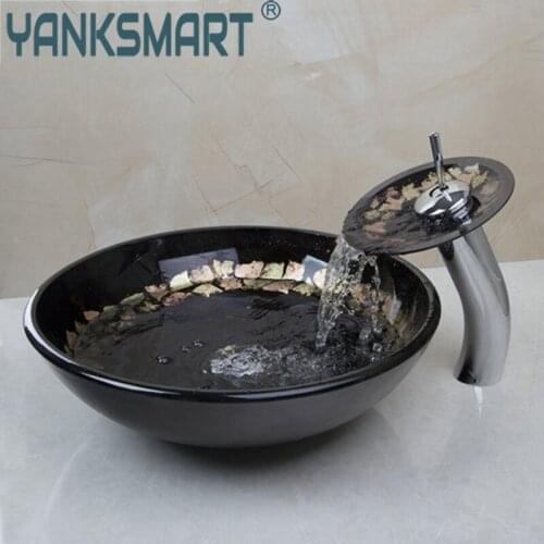 YANKSMART Basin Sink Bathroom Faucet Washbasin Glass Hand-Painted Bathtub Combine Brass Set Faucet Mixer Water Tap Combo Kit