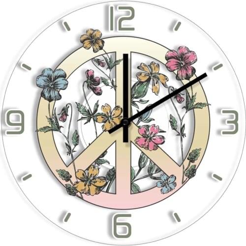 Retro Boho Wild Flower Peace Sign Exclusive Silent Wall Clock For Living Room Floral Wreath Decorative Timepieces Wall Watch