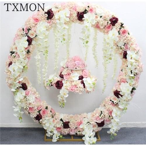 Custom wedding silk flower Phalaenopsis artificial flower row arrangement 2M main stage back wedding decoration arch fake flower