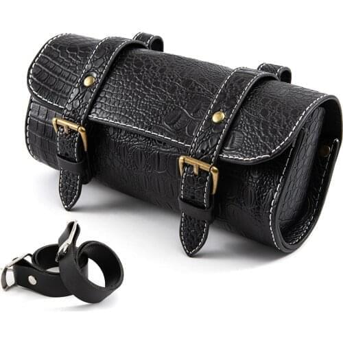 Universal PU Leather Motorcycle Roll Saddle Bag With 2Pcs Adjustable Mounting Straps Motorcycle Front Fork Bag Saddlebags Retro