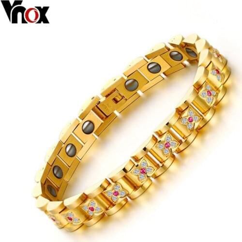 VNOX Luxury Women Health Bracelet Bangle CZ Stones Flower Shape Power Bracelets Chain Jewelry