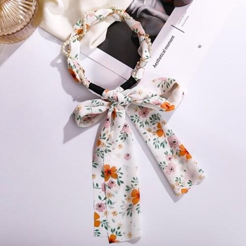 Pearl Headband Korean Headdress Super Fairy Streamer Hair Accessories Female Simple Net Red Headband Accessories BN