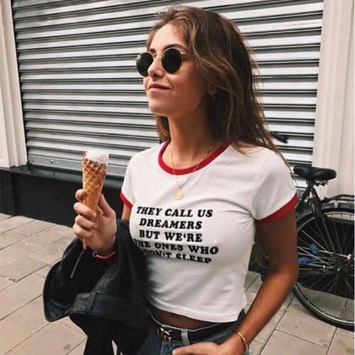 Trendy Women clothes Loose Short Sleeve Cotton Casual Blouses round neck pullover letter print shirts one pieces