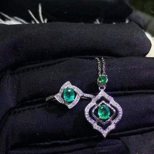 SHILOVEM 925 sterling silver Natural Emerald rings pendants send necklace fine Jewelry wedding women new 4*5mm jctz040516agml