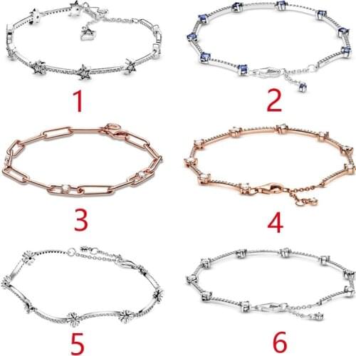 100% 925 Silver New Blue Star Daisy Fashion PAN Bracelet Suitable For Original Womens Festival Wedding Gift Diy Charm Jewelry