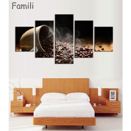 Brown Coffee In The Cup 5Picture Wall Art Canvas Paintings Wall Decorations Artwork Giclee Wall Artwork Home Decor,oil painting