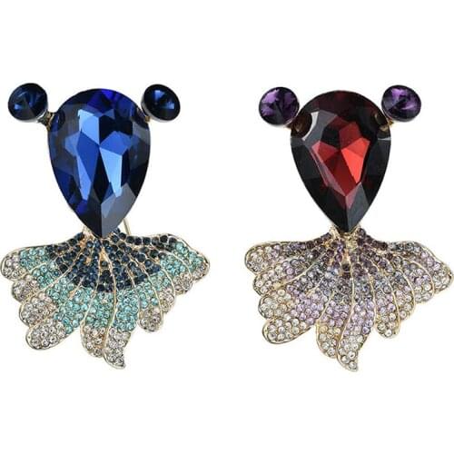 50pcs/lot Trendy Embellished With Crystal Animal Fish Brooch Pin Rhinestone Blue Goldfish Pin Brooch
