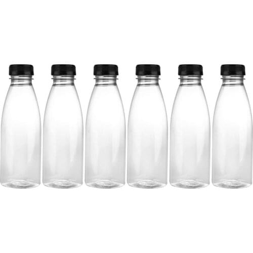6PCS 500ml Empty Beverage Drink Bottle PET Clear Storage Containers Plastic Juice Bottle with Lids (Random Color Caps)