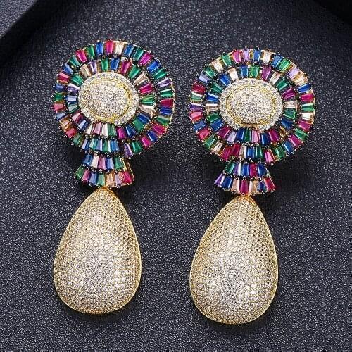 AccKing Famous Geometric Charms Drop Earring For Women Wedding Party Cubic Zircon Party Accessories High Jewelry Addiction