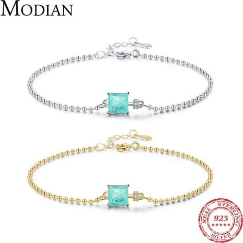 Modian 2021 New Real 925 Sterling Silver Luxury Square Tourmaline Beads Chain Bracelet For Women Paraiba Fine Statement Jewelry