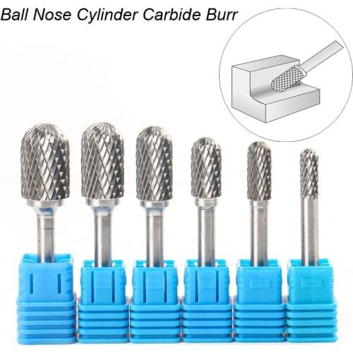 Ball Nose Cylinder 6mm 1/4" Shank Style C Mould Carving Tools Single Cut Tungsten Carbide Rotary File Burr Milling Cutter Metal