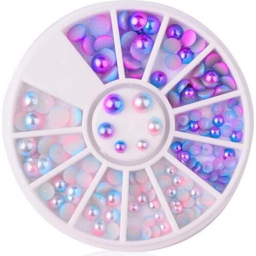 Nail Stone 1 WHEEL Semicircle Mermaid Nail Design Agate Rhinestone Decoration Tips Nail Art Crystal Deco for UV Gel BULE/PINK