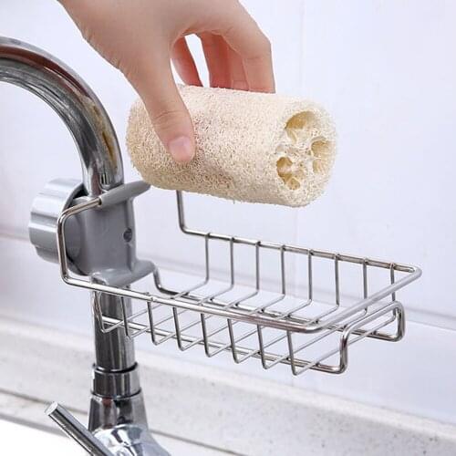 Stainless Steel Kitchen Bathroom Sponge Holder Soap Dishwashing Liquid Drainer Rack Faucet Storage Rack Drain Basket Sink