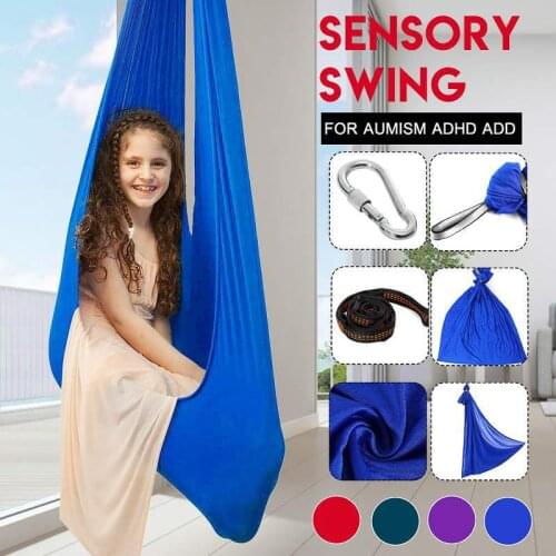 Kids Cotton Outdoor Indoor Swing Hammock for Cuddle Up To Sensory Child ADHD ADD Therapy Soft Elastic Parcel Steady Seat Swing