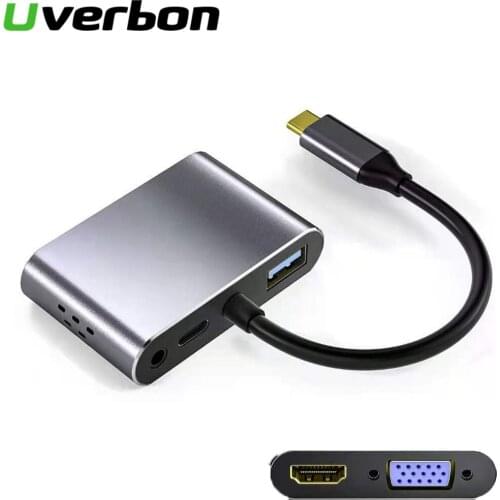 Type-C To HDMI VGA PD Hub 5 In 1 Docking Station Hub USB3.0 HUB USB Type C Converter Splitter PD Fast Charge For Notebook Phone