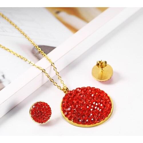 XUANHUA stainless steel jewelry sets Necklace and earrings set fashion jewelry bohemian White and Red stone jewelry for women