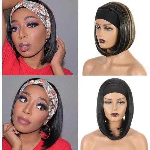 GURUILAGU Short Bob Headband Wigs for Women Black Straight Synthetic Wig Daily Party Cosplay Bob Wig Glueless Natural Wigs Women