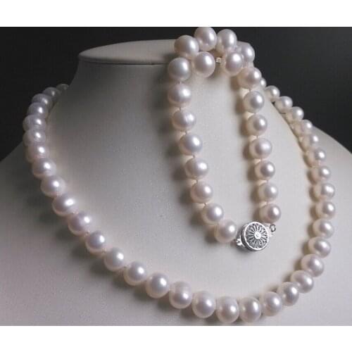 Beautiful!Natural 8-9mm White Cultured Pearl Necklace Bracelet Earrings Set AA