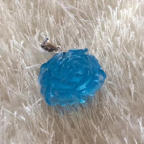 Genuine Natural Ice Aquamarine Ocean Blue Pendant 20x16x13mm Clear Stone Women Flower Carved Jewelry Necklace Pendant AAAAA