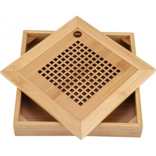 Mini Square Bamboo Tea tray Drainage Water storage Kung Fu Tea set room Board table Chinese tea cup ceremony tools