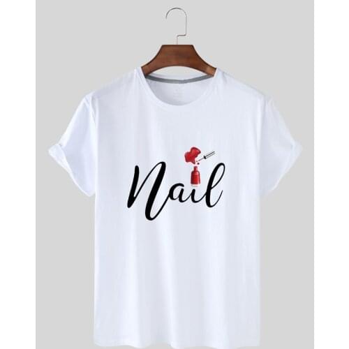 Fashion Women Summer Nail Art Make Up for 90s Womens T-shirt Blouse T-shirt Womens Graphic Womens T-shirt Printed T-shirt